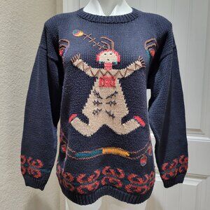 Lumy Hand Knitted Peru Size MEDIUM Crew Pullover Sweater Southwest Tribal Black